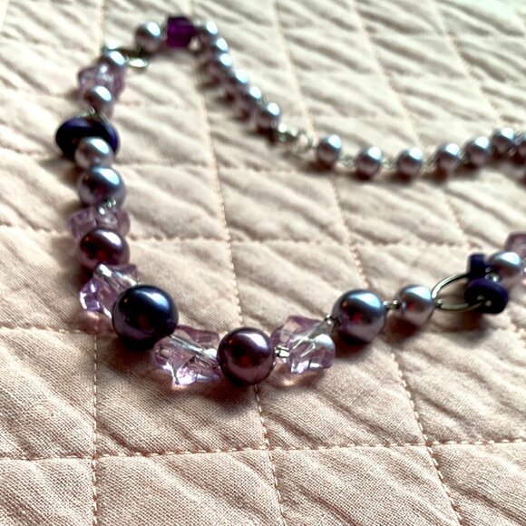 CREATION - Short necklace - Purple Violet stars- silver details - Picture 7 of 8